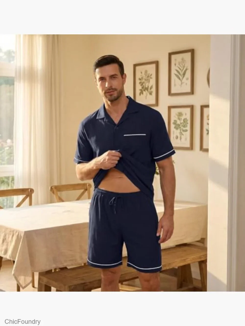Men's Short Sleeve Pajama Set 2 Piece Pjs with Pockets Loungewear